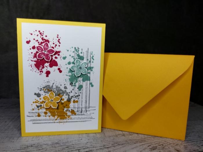 Grußkarte mit Blüten Gelb handgemacht